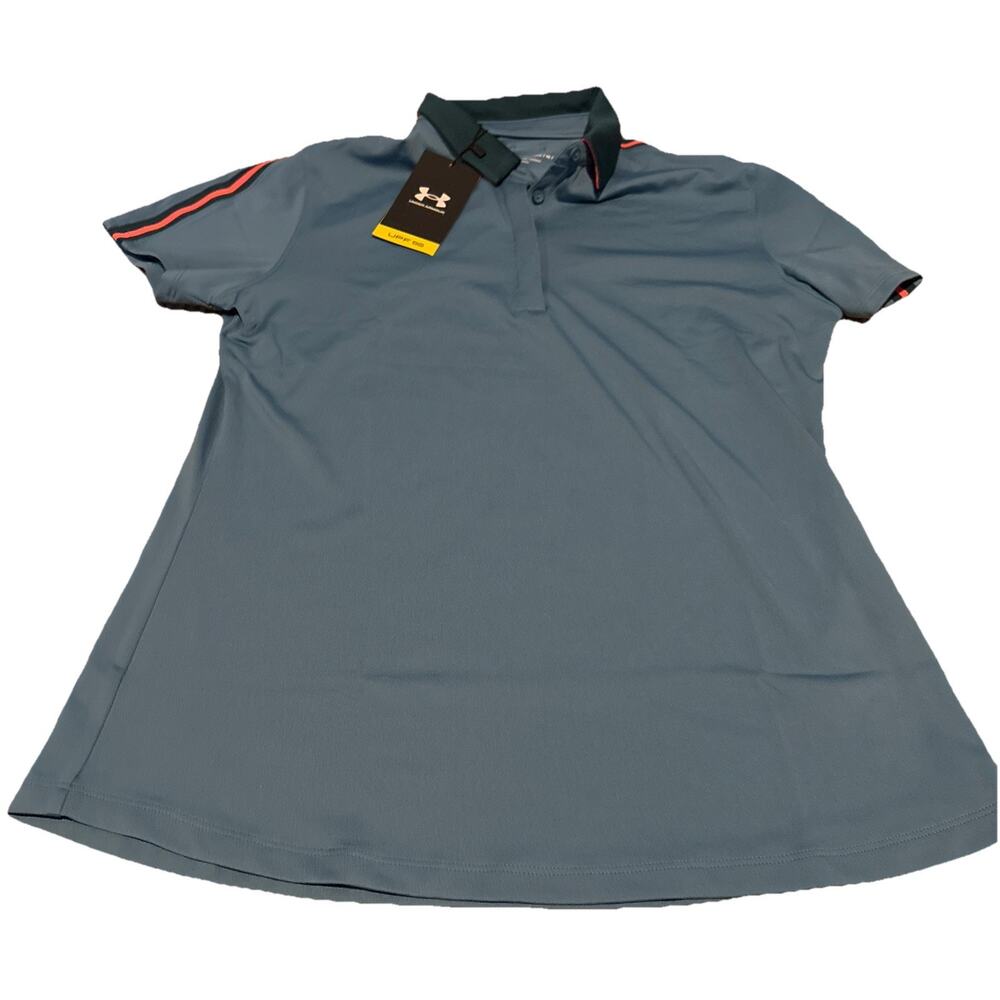 NEW Under Armour Womens Zinger Stripe Fitted SS Polo Blue 1366344 597 Golf Mediu
